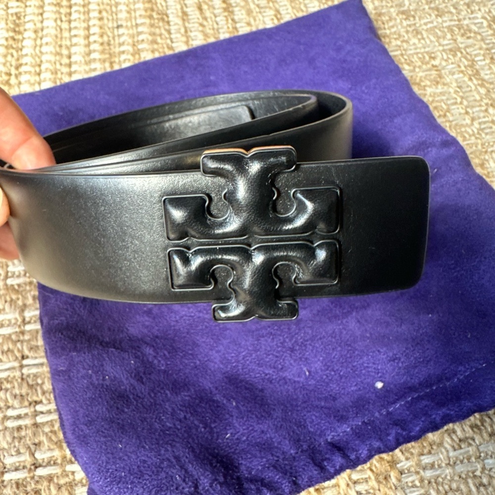 Tory Burch Black Belt Bag with Logo Buckle